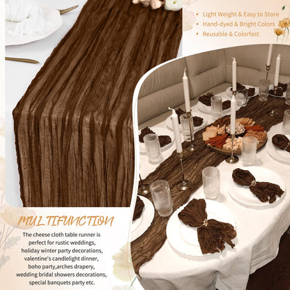 4 Pack Brown Cheesecloth Table Runner 17 x 108 inch Boho Gauze Table Runner Rustic Sheer Cheese Cloth Table Decorations for Wedding Party Baby Bridal Shower Birthday Holiday Home
