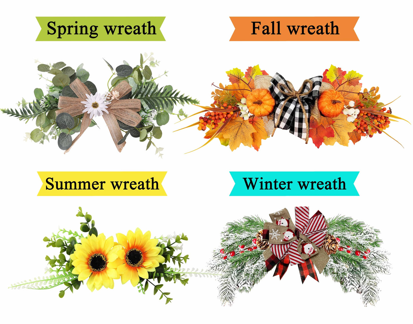 Interchangeable Welcome Sign for Front Door with 4 Seasonal Wreaths 21 Changeable Icons, Farmhouse Rustic Outdoor Welcome Signs Porch, Spring Winter Fall Decorations for Home House Warming Gifts