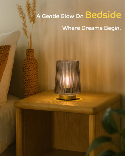 LUSHARBOR Battery Operated Lamp with Timer, Small Cozy Table Lamp for Dorm Room, Aesthetic Cordless Bedside Battery Lamp for Living Room/Shelf/Office Desk/Side Table Grey