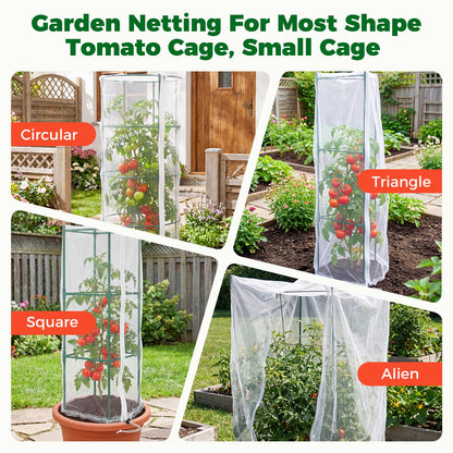 3Pcs Garden Bird Netting Plant Cover for Tomato Cage, 55" x 17.7" Insect Bird Barrier Tomato Cage Net with 20 Clips, Tomato Trellis Plant Netting Cover for Square Tomatoes Cages Plants Protection