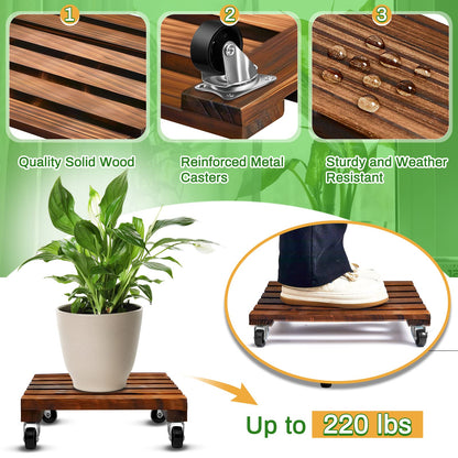 Taiyin 2 Pack 16 Inch Wooden Plant Stand with Lockable Wheels 220 Lbs Heavy Duty Plant Stand with Casters Strong Roller Dolly Base for Outdoor Indoor