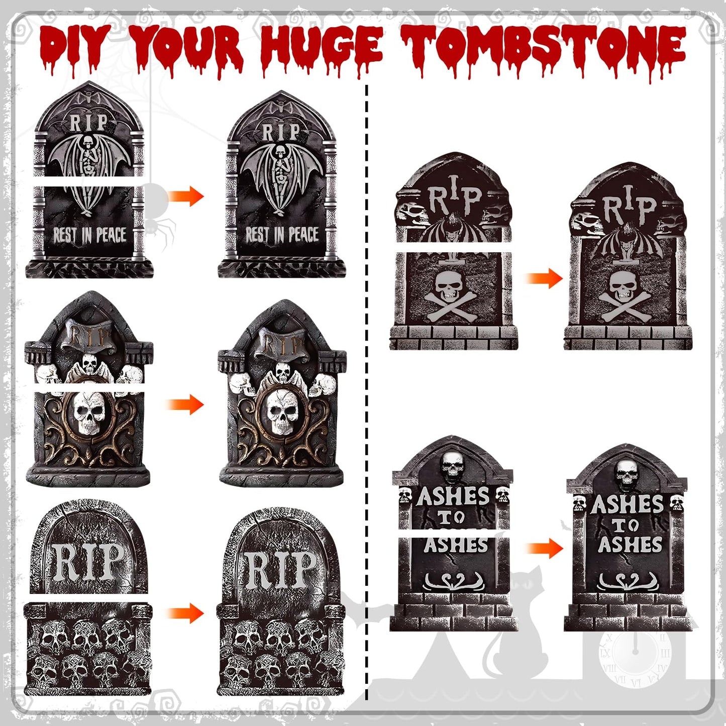 25.2inch DIY Halloween Tombstones Decorations Outdoor 5PCS Halloween Yard Signs Decoration,Halloween Graveyard Tombstones for Graves Gravestones Outdoor Decorations