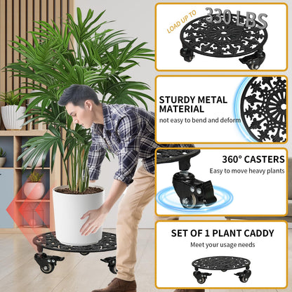 GARGENTOL Rolling Plant Stand with Wheels, 1 Pack Heavy Duty Metal Plant Caddy 11 Inch Wrought Iron Plant Dolly Outdoor Round Plant Rollers Stand for Large Potted Plants and Flower Pot, Black