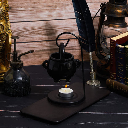 2 Pcs Hanging Pagan Cauldron Oil Burner, Cauldron Wax Warmer Diffuser with Handle 10 Pcs White Tea Lights Candles Witch Decor for Home Wax Melts Christmas Gothic