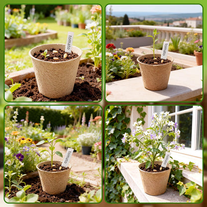 Airsnigi 120 Pack Peat Pots for Sreeding with 120 Plant Labels, 4 inch Round Nursery Pot with Drainage Holes Seed Starting Pots Biodegradable Pots Indoor Garden Seedling
