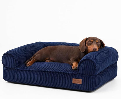 FUKUMARU Dog Couch Bed, Corduroy Cozy Cat Bed for Indoor Cats with Washable Cover, 28in Waterproof Orthopedic Dog Beds Sofa for Small Dogs and Large Cats, Cute Warm Cotton Pet Sofa, Blue