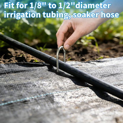 MySit 80 Pack 4 Inch Garden Stakes, Galvanized Drip Irrigation Stakes U Shaped Landscape Staples Ground Stakes for 1/8" to 1/2" Soaker Hose,Irrigation Tubing, Garden Hose, Weed Barrier