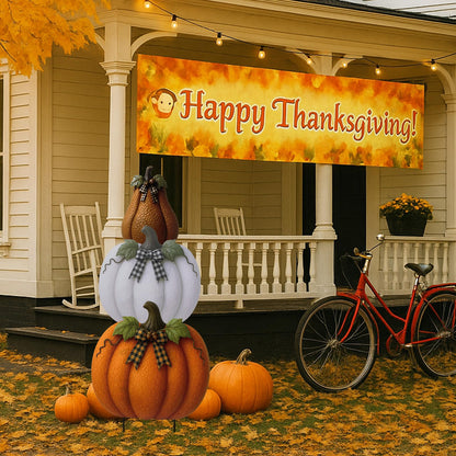 Otoolling 3 Pcs Thanksgiving Metal Stacked Pumpkin Garden Stakes Outdoor 3D Retro Pumpkin Decoration Fall Yard Stakes Lawn Signs Decorative for Autumn Harvest Holiday Pathway Patio Decor