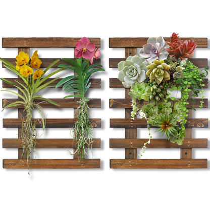 Mulctun 2 Pcs Wall Planters - 11.4"W X 15.7"H Wooden Wall Planters for Indoor Outdoor Plants,Hanging Wood Wall Trellis,Wall Mounted Plant Holder for Orchids,Succulent,Air Plants,Hanging Pots Display