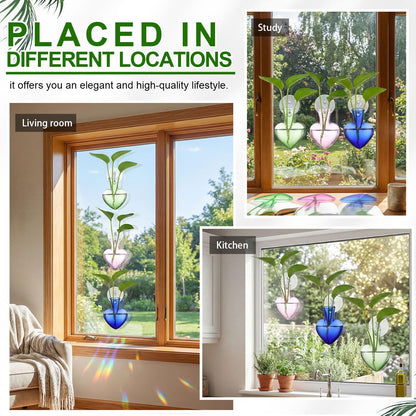 Zhehao 3 Pcs Propagation Vases Hanging Window Propagation Stations Glass Heart Shaped Plant Vase with Suction Cups Air Planter Terrarium for Hydroponics Home Decor Plant Lovers Gifts