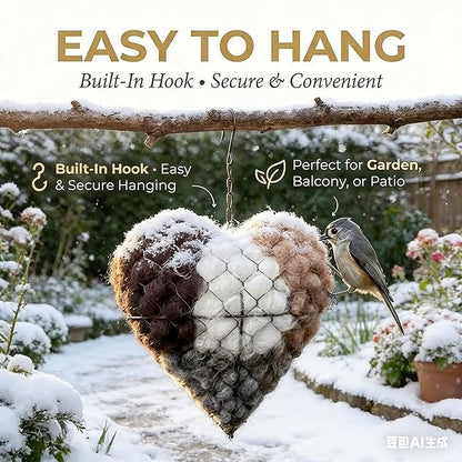 2026 new Handmade Alpaca Fiber Bird nest Heart, Bird nest Material Frame, Winter Wild Bird Tree House, Hummingbird nest Box Outdoor Garden Art Bird House, a Gift for Bird Lovers. (2pc)