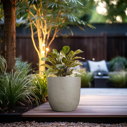 Kante 13.4" Dia Round Concrete Planter, Large Outdoor Modern Indoor Decorative Plant Pots with Drainage Hole and Rubber Plug for Home and Garden, Weathered Concrete