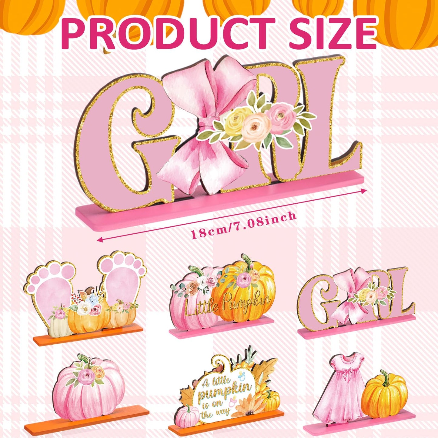6 Pcs Thanksgiving Fall Little Pumpkin Baby Shower Decoration for Girl Wooden Thanksgiving Baby Shower Table Centerpieces a Little Pumpkin Is on The Way Table Decor Maple Tabletop for Party Supplies