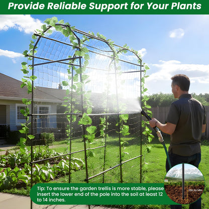 PKBD Tall Garden Arch Trellis for Climbing Plants Outdoor, 7.5 ft Tall Polyethylene-Coated Stainless Steel Garden Arch for Climbing Vine Vegetable/Fruit/Flower, Cucumber Trellis for Raised Bed, Black