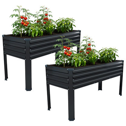 Vengarus Galvanized Raised Garden Bed Outdoor with Legs,48×18×30in Metal Elevated Raised Planter Box for Backyard, Patio, Balcony, 300lb Capacity,Black(2PCS)