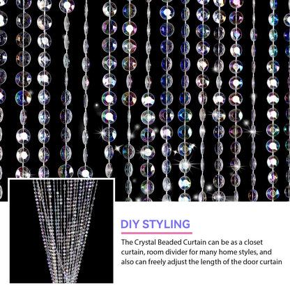 Boshen 3FTx6.5FT 45Strands Crystal Beaded Curtain Door Beads Clear Acrylic Beads Hanging Room Divider Crystal Iridescent Diamond Cut Curtain Doorway Curtain for Room Doorway Divider Party Decor