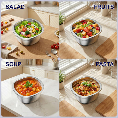 Sxueg Stainless Steel Salad Bowls to go for Lunch Container Kit, 50oz 1 Set