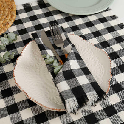 wonlex Buffalo Check Cloth Napkins Set of 6, 18 x 18 Inches Plaid Dinner Napkins, Reusable Washable Napkins for Halloween, Wedding, Parties, Festival, Cocktail (Black-White)