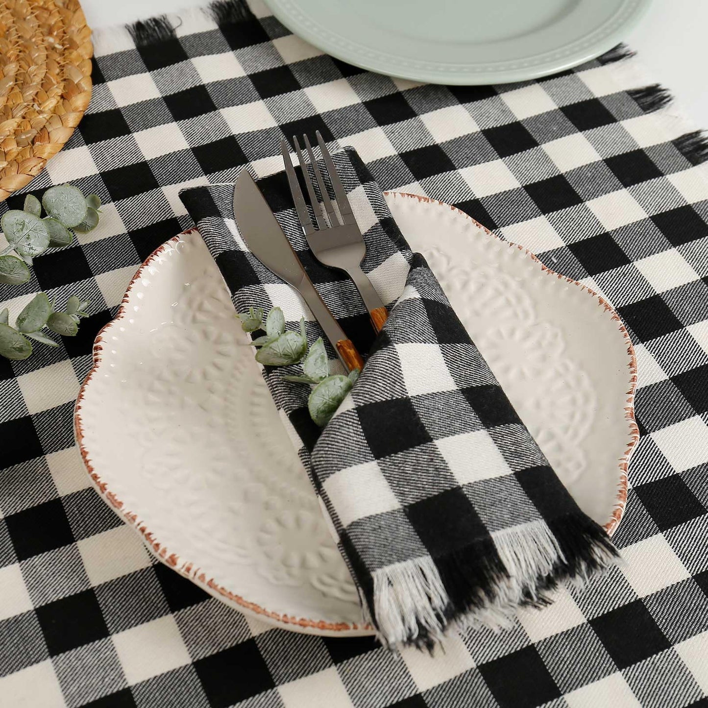 Classic Buffalo Checks Cloth Napkins with Fringe Set of 12, 17x17 Inches 100% Cotton Farmhouse Napkins, Soft&Reusable Napkins for Daily Use Halloween Christmas Decor