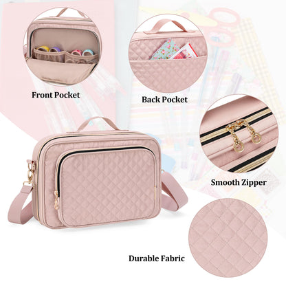 Teamoy Journal Supplies Storage Case, Journal Supplies Holder with Detachable Pen Slots, Travel Organizer Holder for B5 Notebooks, Planner, Pens, Journal Supplies and Accessories, Pink Quilted