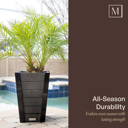 Mayne Vista 18in Outdoor Planter 2-Pack- Modern Tall Tapered Design with Drainage Hole for All Season Use - Ideal Front Porch Decor & Patio Planter - Easy Assembly