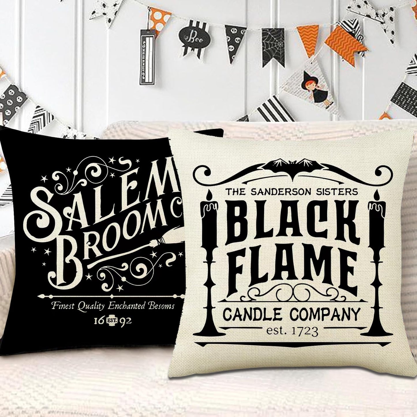 LEIOH Halloween Decorations Pillow Covers 18x18 Set of 4 Halloween Decor Hocus Pocus Farmhouse Saying Fall Decor Pillows for Home Sofa Couch