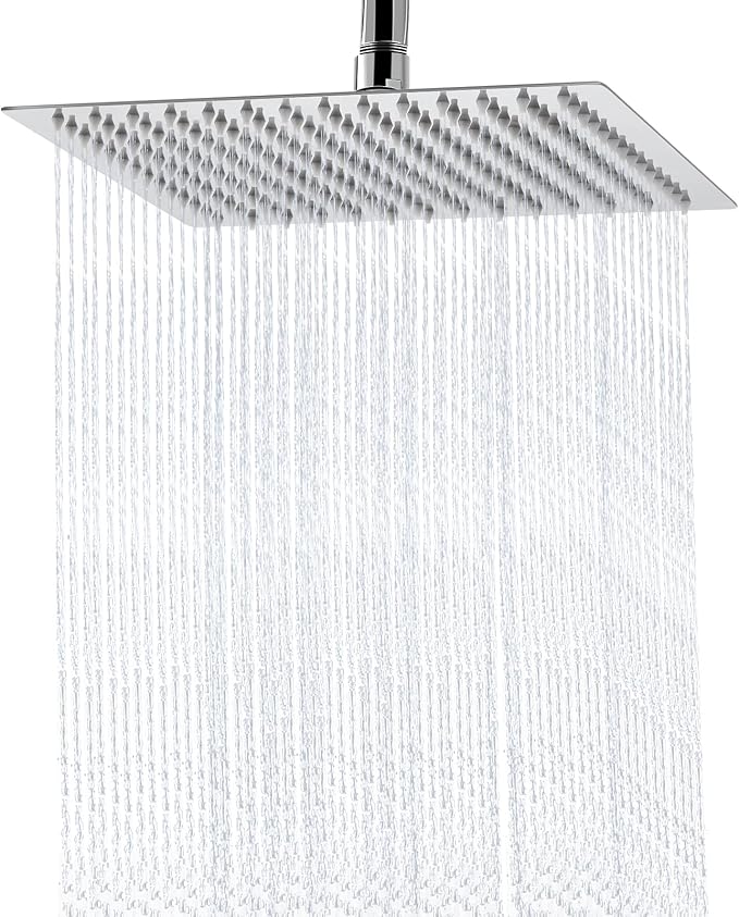 Rain Shower Head - 10 Inch High Pressure Shower Heads 304 Stainless Steel Ultra Thin Square Showerhead Pressure Boosting Design, Ceiling or Wall Mount