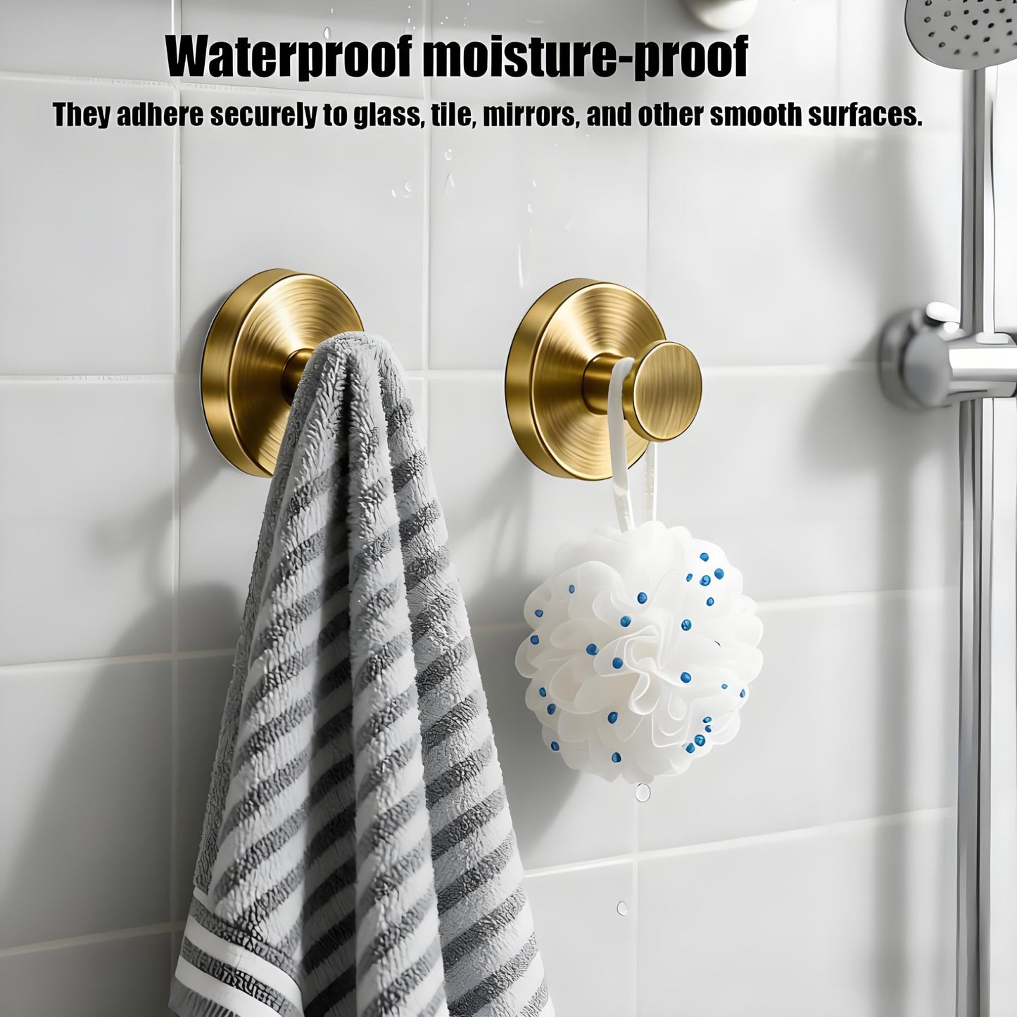 4 Pack No Drill Suction Cup Hooks-Strong Grip Wreath Hanger for Door, Window, Glass, Mirror|Reusable for Front Door Glass Window Mirror Bathroom Wall,Fall, Halloween, Christmas, Welcome Sign (Gold)