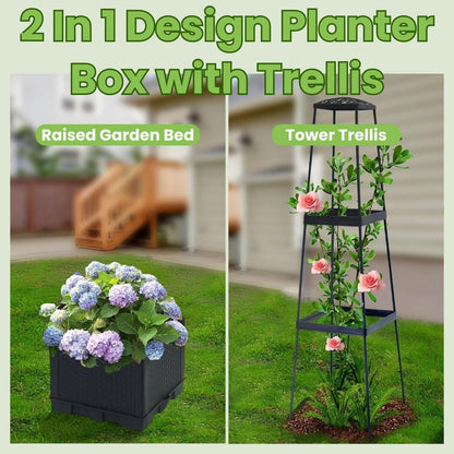 Lancisism Raised Garden Bed Tomato Planter with Trellis - 45" Self Watering Planters Box with Trapezoidal Trellis for Climbing Plants Vegetables Flowers - Tomato Cages for Greenhouse Indoor Outdoor