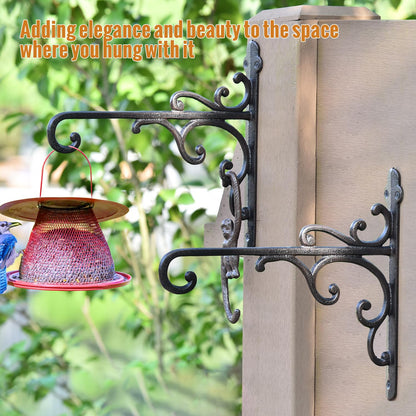 Sungmor Cast Iron Wall Hook Plant Hangers - Home & Garden Heavy Duty Hanging Bracket Plant Hooks - 2PC BLACK Decorative Wall Mount Hooks for Hanging Planter Pot Bird Feeder Birdcage Lantern Wind Chime