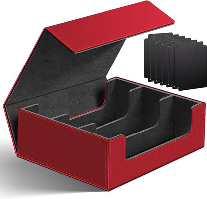 Homthy 1800+ Card Deck Case for Trading Cards, Leather Magnetic Closure Commander Card Storage Box Magic Card Holders Fit for MTG TCG and Sport Cards (Red)