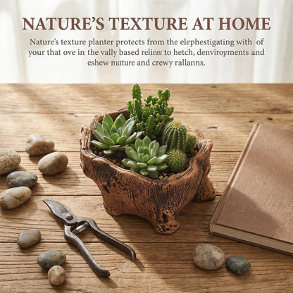 DECHOUS Artificial Small Driftwood Planter - Imitation Driftwood Stump Log Concrete Planter Succulent Flower Pot with Drainage Hole for Small Plants, Cactus, Air Plants, Home Office Indoor Decor