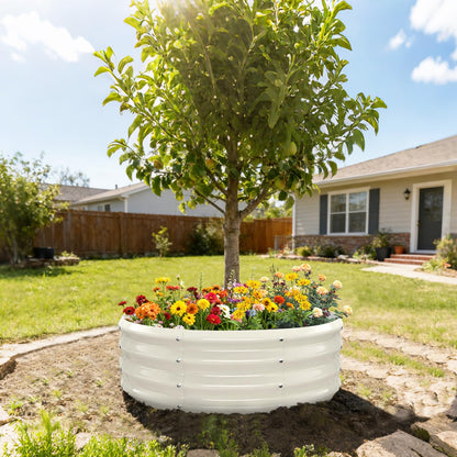 YSEJOMP 3FT Diameter Galvanized Garden Raised Bed/Plant Box/Fire Pit Ring - 0.8mm Thick,12 Inch Tall,Perfect for Planting a Variety of Flowers,Herbs,Vegetables (Cream White, 36 Dia X 12 inches)