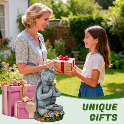 Meditating Turtle Garden Statue with Solar LED Lights - Zen Yoga Turtle Figurine with Succulents, 8.7-Inch Resin Garden Decor, IP65 Waterproof Outdoor Sculpture, Unique Birthday Gifts for Women Mom