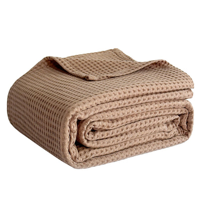 Simple&Opulence 100% Cotton Waffle Weave Throw Blanket 40"x50", Soft Lightweight Breathable Cozy Washed, Layer Blanket for Couch Bed Sofa, Farmhouse Home Decor for Adults All-Season, Light Brown