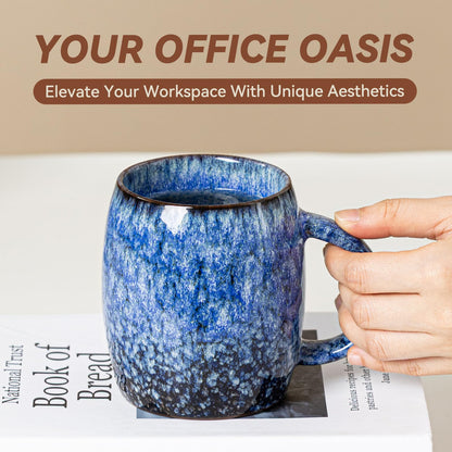 Sakura Blue Reactive Glaze Ceramic Coffee Mug - 14 oz Unique Mug with Ergonomic Handle, Large Ceramic Mug for Coffee, Tea, Milk - Great Birthday Gift for Women, Men, Friends, Home & Office Use