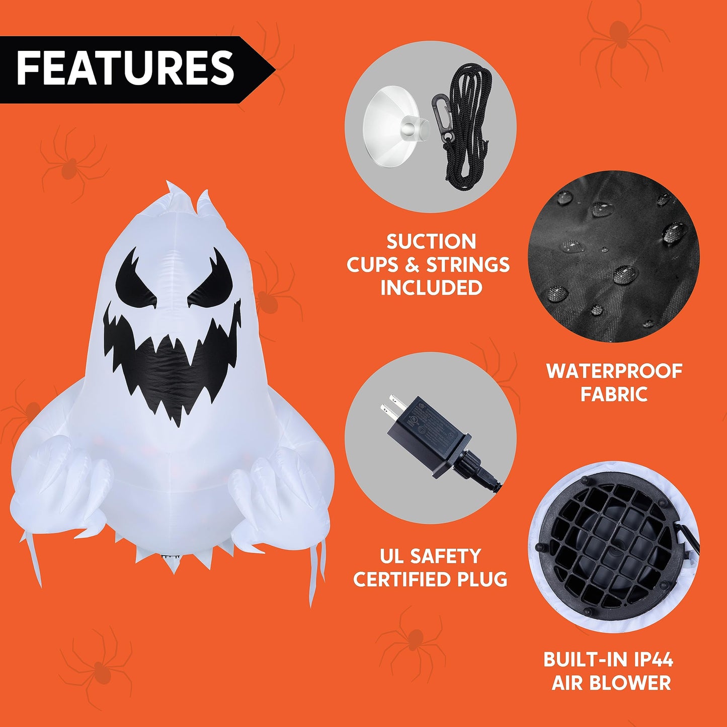 Joiedomi 4.5 FT Tall Halloween Inflatable Ghost Outdoor Decoration, Ghost Blow Up Yard Decorations with Rotating LED for Scary Halloween Decor, Window Decor
