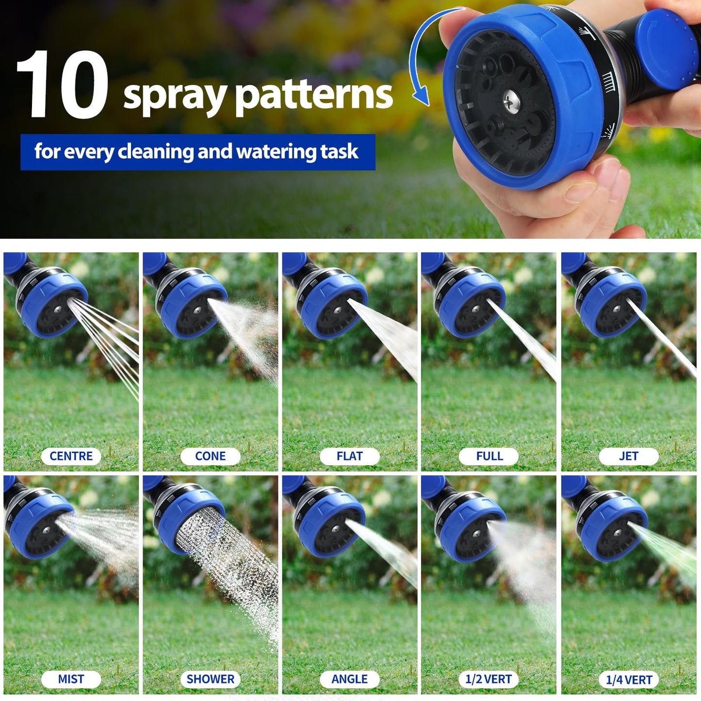 Seatern Telescoping Watering Wand for Garden Hose, 36”-54” Adjustable, 10 Spray Patterns, Heavy-Duty Hose Nozzle with Thumb Control & Pivoting Head, Ideal for Hanging Baskets and Shrubs, Blue