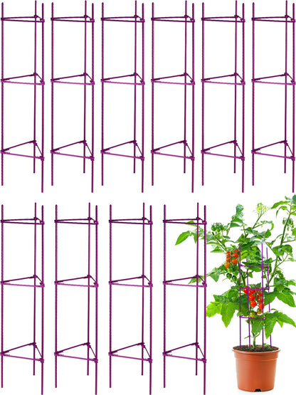 10 Packs Tomato Cages for Garden Support Up to 48" Tomato Plant Stakes Support with Adjustable Snap Arms Clips Plastic Coated Alloy for Outdoor Beans Potted Climbing Plant Supplies(Purple)