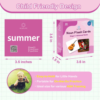 ALSOLIFE 54 Advanced Word Noun Flash Cards for Kids 3-5, Vocabulary Cards with Pictures, | Toddler Flash Cards for Learning English Words| Seasons flashcards| ABA Therapy & Speech Therapy Materials