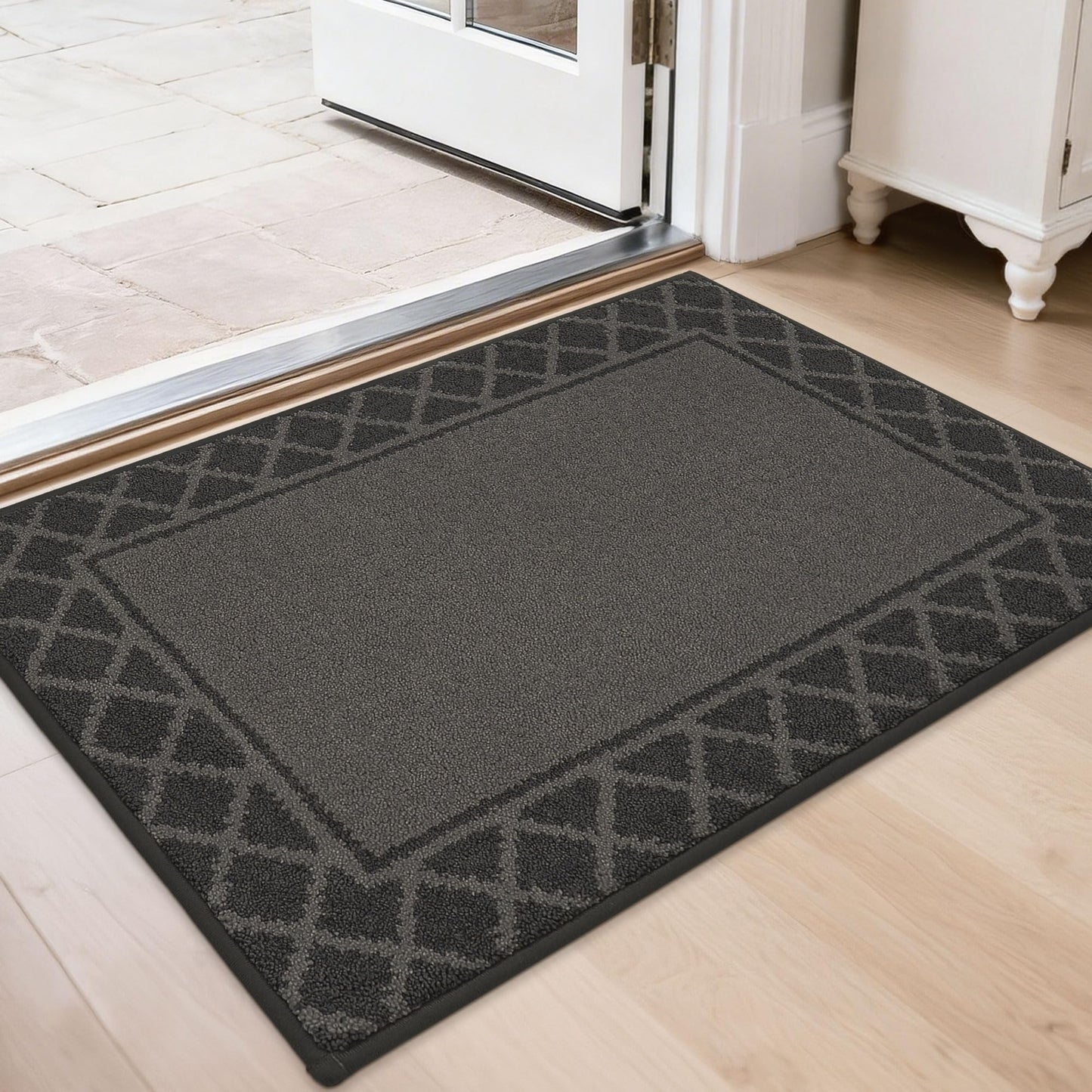 BEQHAUSE Door Mat Indoor Entrance Dirt Trapper Rugs for Entryway Non Slip Welcome Mat Absorbent Floor Mat Low Profile Washable Front Doormat for Dirty Paws, 20" x 32", Black