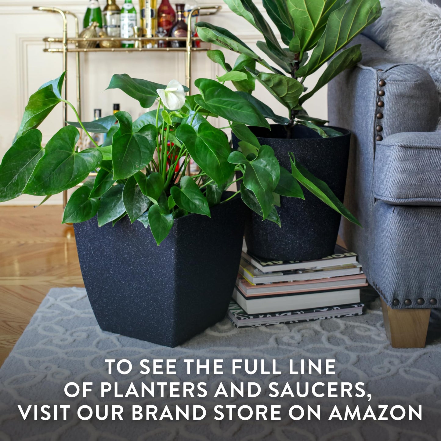 The HC Companies Santa Fe Square Self-Watering Pot - Lightweight Plastic Planter for Herbs & More - Durable Plant Pots for Indoor Plants & Outdoor Plants (12" Black Sand, Pack 1)