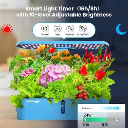 Sainlogic Hydroponics Growing System, 12 Pods Indoor Garden 24W Adjustable-Height LED Grow Light, Gift for Mom, APP & WiFi Smart Planter, Quiet Pump, Auto Timer, for Herbs Vegetables Flowers