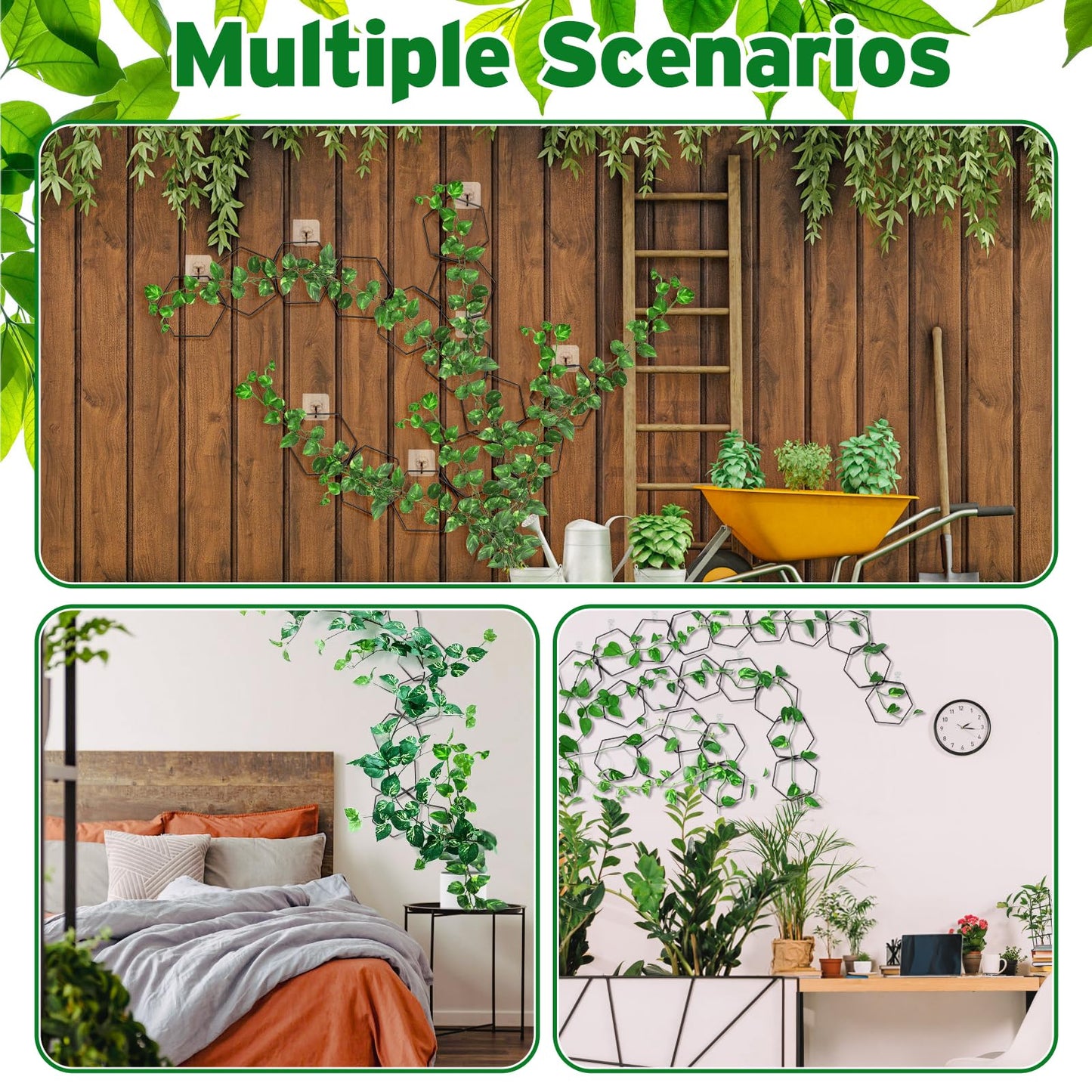 Hysagtek Chain Trellis for Climbing Plants Indoor & Outdoor, 18 Pcs Plant Trellis with Connect-Hooks, No-Trace Nails & Wire Ties, DIY House Plant Accessories for Monstera, Pothos, Ivy, Wisteria