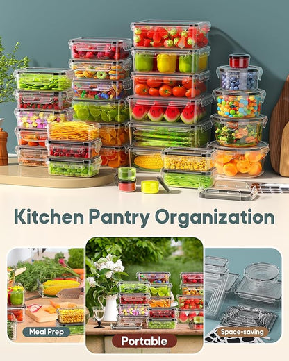 60 PCS Food Storage Containers with Lids Airtight, (30 Lids & 30 Containers) Leak proof Containers Set for Kitchen, Meal Prep, BPA-Free, PVC-Free Plastic, Microwave/Dishwasher Safe, Extra Labels & Pen