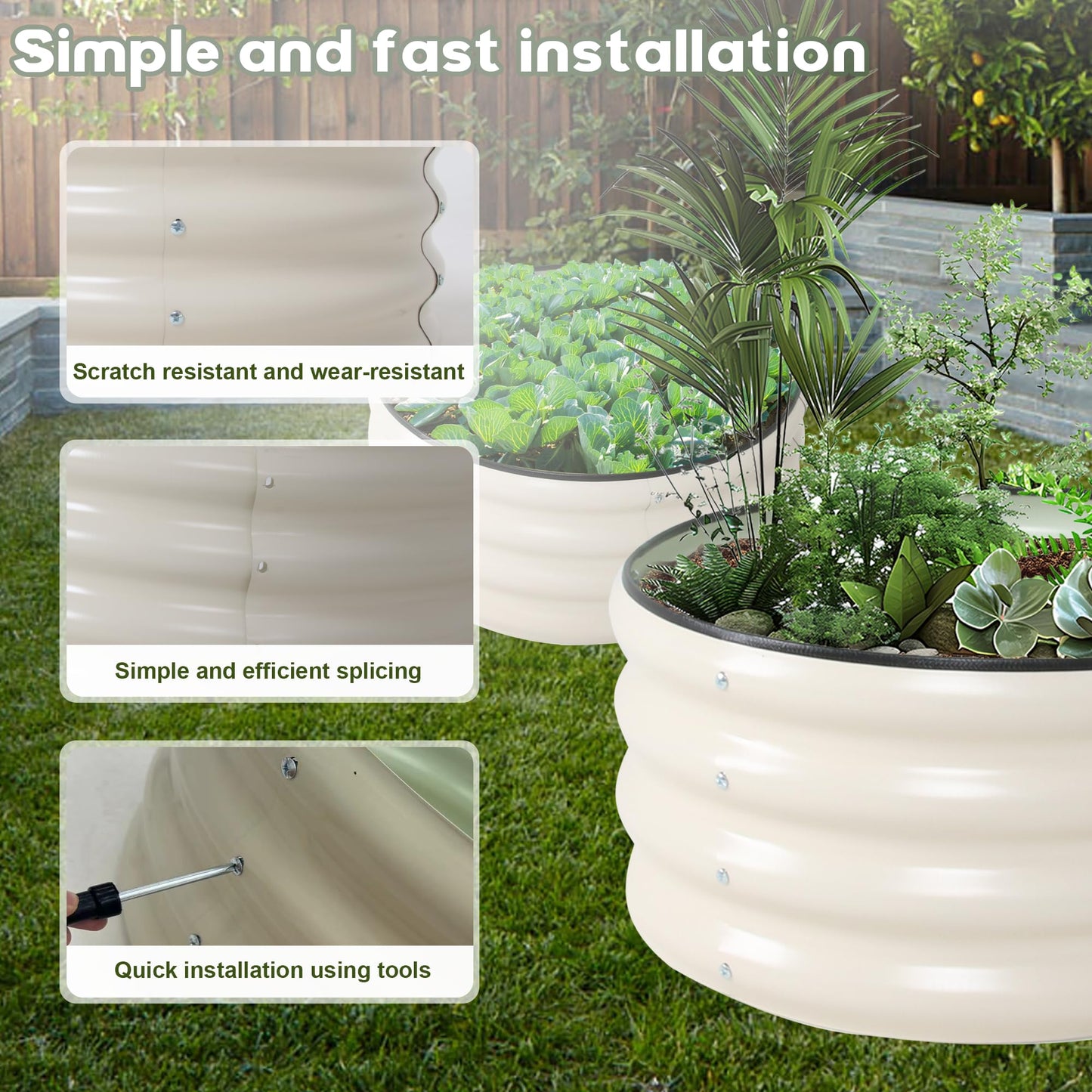 ToBoom Galvanized Raised Garden Bed Kit Outdoor Metal Garden Planter Box for Backyard Gardening, Planting Vegetables, and Patio (Dia23.6"x11.8")