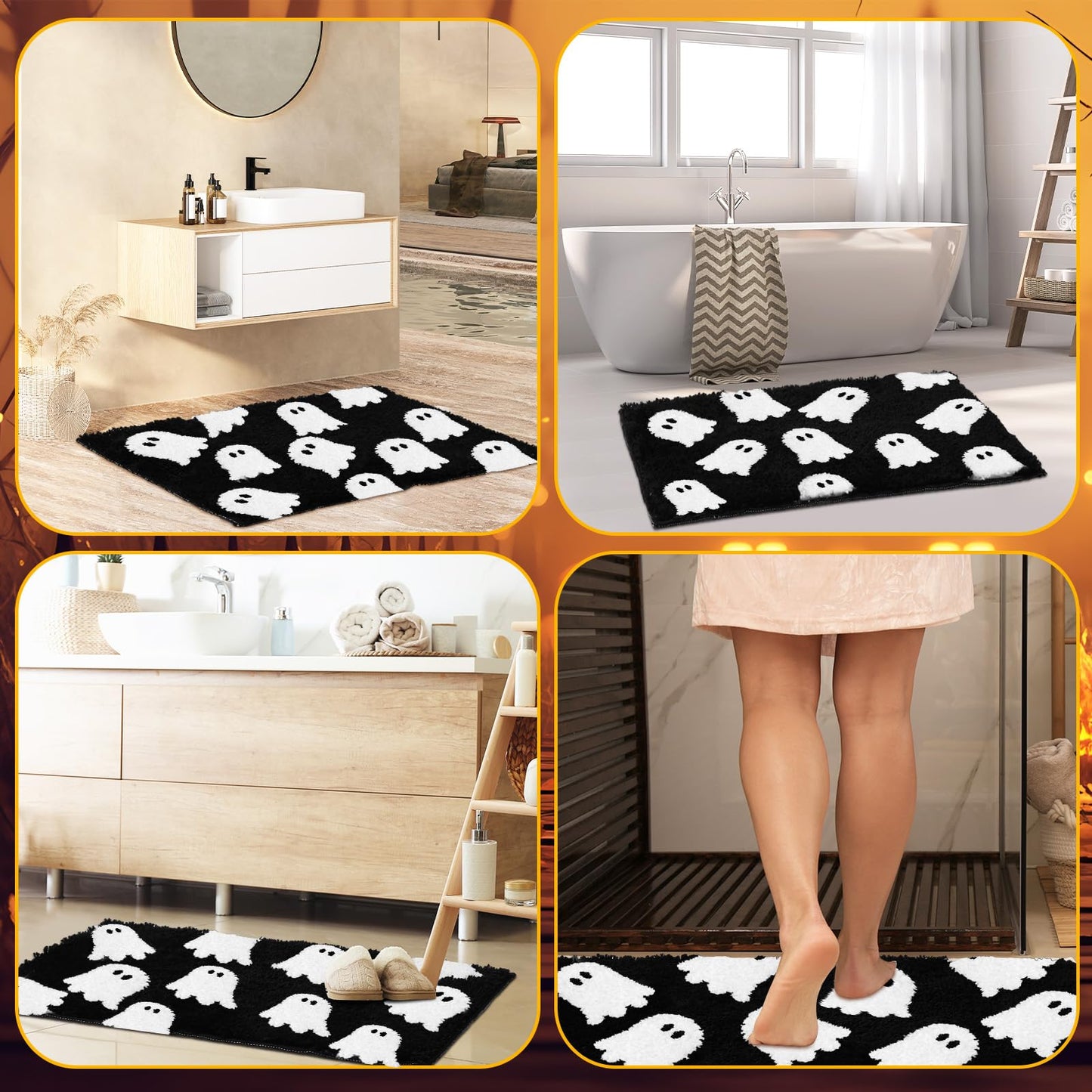 Hillsuren Black Ghost Bath Mat Soft Halloween Bathroom Rug Non Slip Cute Spooky Ghost Bathroom Decoration Shaggy Plush Microfiber Rug Halloween Decor for Home Bedroom Shower Floor, 15.75 x 23.62 Inch