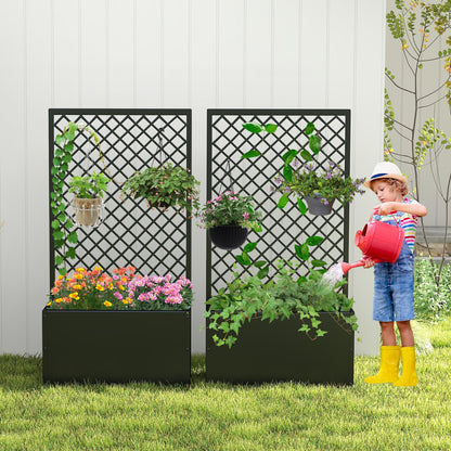 kinbor Planter with Trellis - Set of 2 Planter Boxes Outdoor, Metal Raised Garden Bed with Lattice Trellis for Climbing Plants, Black Flower Boxes Outdoor