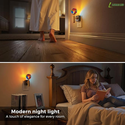 L LOHAS LED Night Light Plug in with Stepless Dimming, Vintage Stained Glass Nightlight with Dusk to Dawn Sensor, Aesthetics Plug in Night Lights for Home Decor