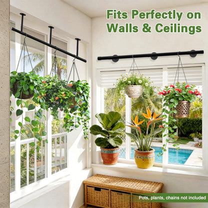 SUTINE Plant Hanging Rod, 62 Inch Plant Hanger Indoor for Window Ceiling, Heavy Duty Hanging Planters for Indoor Plants, Black Wall Plants Holder, Window Plants Shelves Pot/Chain/Plant Not Included